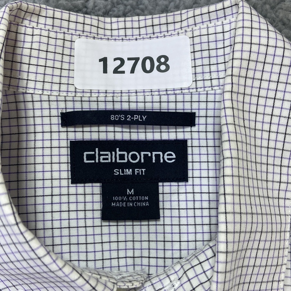 Claiborne Long Sleeve Business Casual Shirt Size Medium Blue/Blk/White Polka Dot